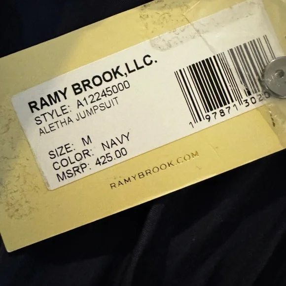 Ramy Brook ALETHA Midnight navy Blue silky short sleeve Jumpsuit NWT MEDIUM - Picture 7 of 10